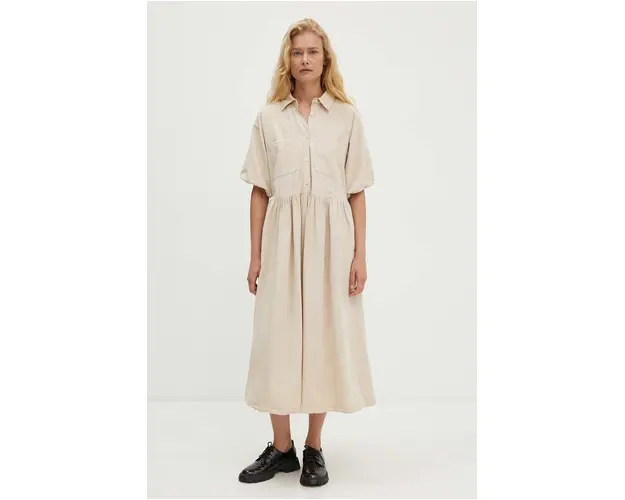 Answear Lab rochie din bumbac culoarea bej, midi, evazati