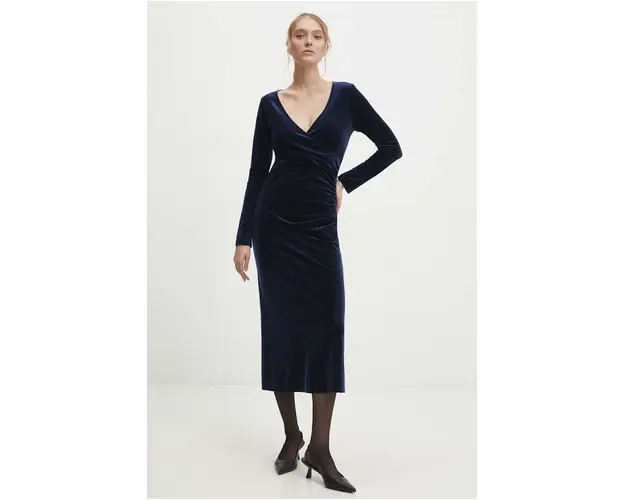 Answear Lab rochie de catifea culoarea albastru marin, maxi, mulata