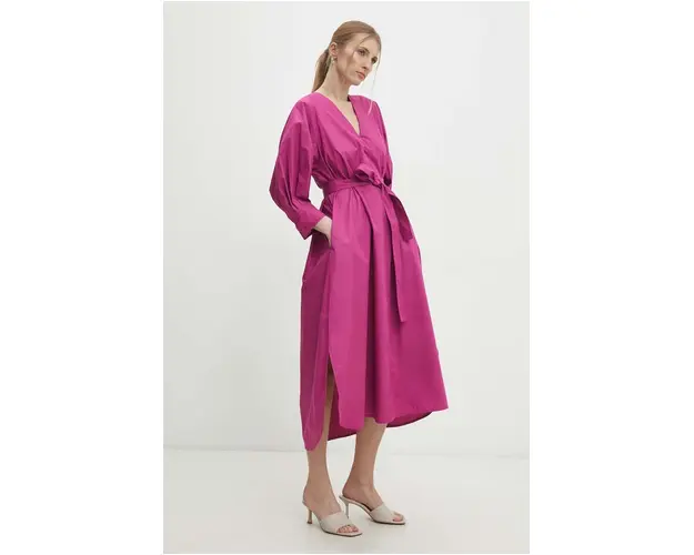 Answear Lab rochie culoarea roz, midi, evazati