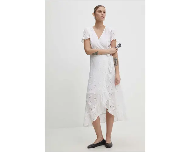Answear Lab rochie din bumbac culoarea alb, midi, evazati