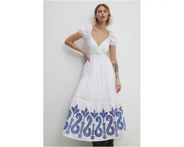 Answear Lab rochie din bumbac culoarea alb, maxi, evazati