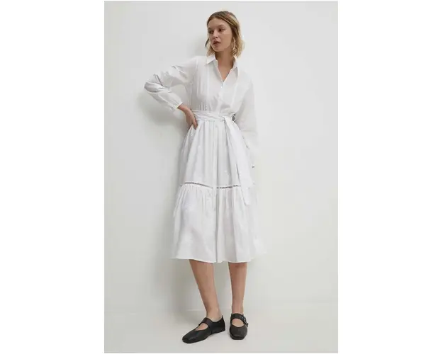 Answear Lab rochie din bumbac culoarea alb, midi, evazati