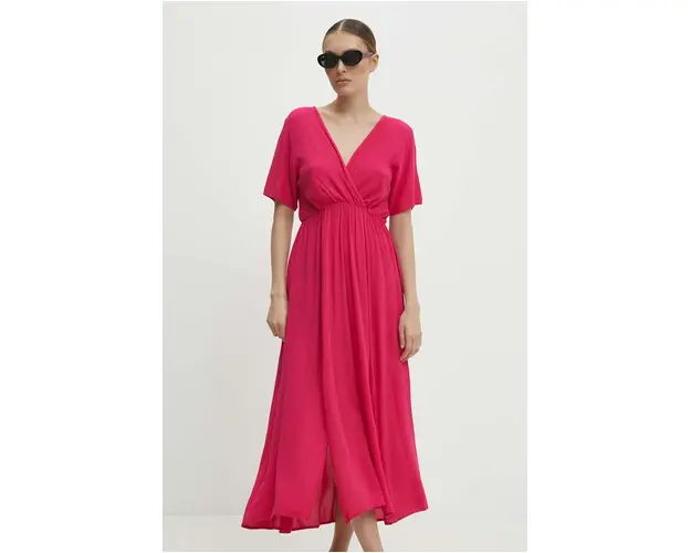 Answear Lab rochie culoarea roz, midi, evazati