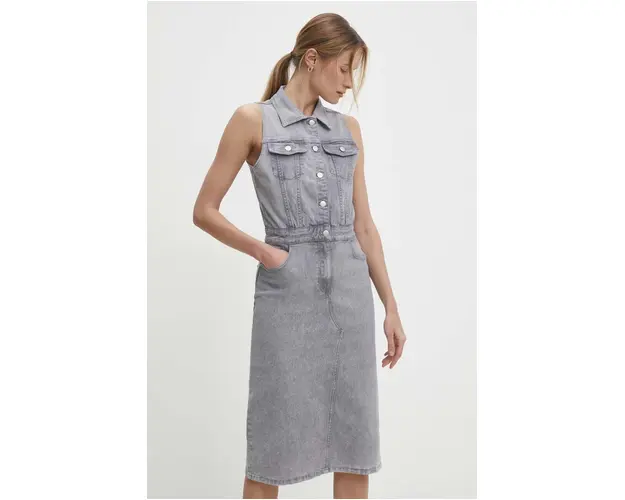 Answear Lab rochie jeans culoarea gri, midi, drept