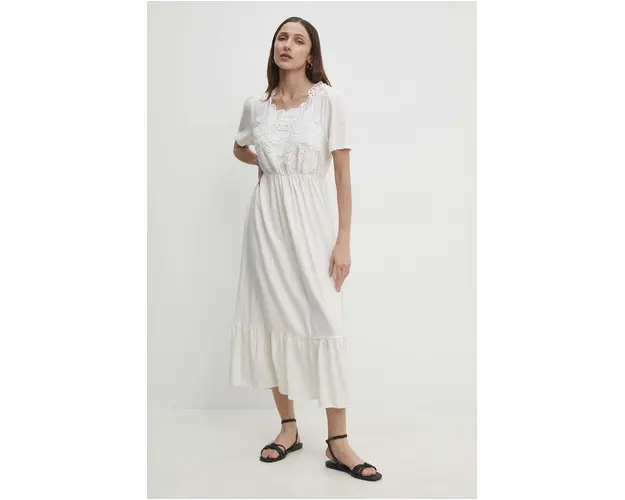 Answear Lab rochie din in culoarea alb, maxi, evazati