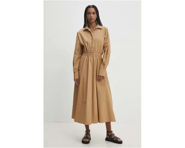 Answear Lab rochie din bumbac culoarea bej, maxi, evazati