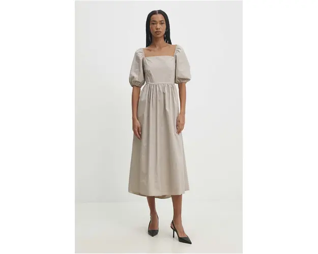 Answear Lab rochie din bumbac culoarea bej, midi, evazati
