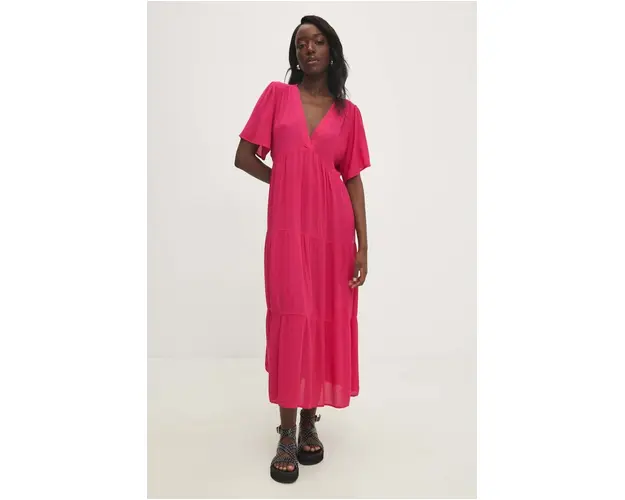 Answear Lab rochie culoarea roz, midi, evazati