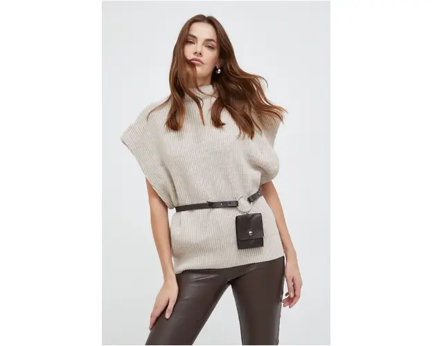 Answear Lab pulover femei, culoarea bej, calduros, cu turtleneck