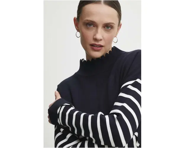 Answear Lab pulover femei, culoarea albastru marin, light, cu guler