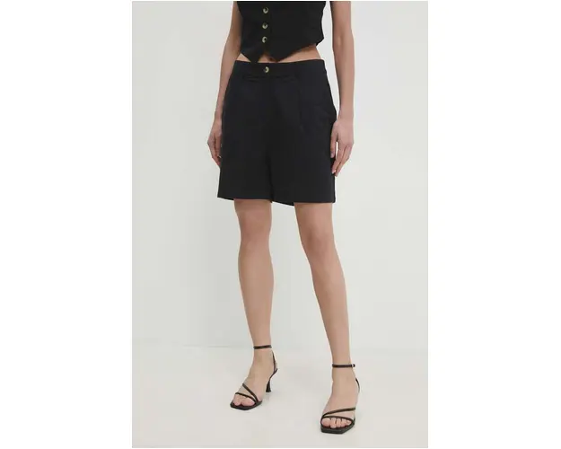 Answear Lab pantaloni scurti din bumbac culoarea negru, neted, high waist