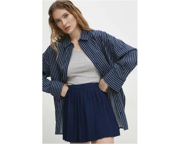 Answear Lab pantaloni scurti femei, culoarea albastru marin, neted, high waist