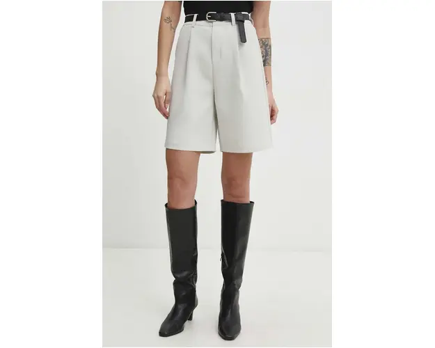 Answear Lab pantaloni scurti femei, culoarea bej, neted, high waist