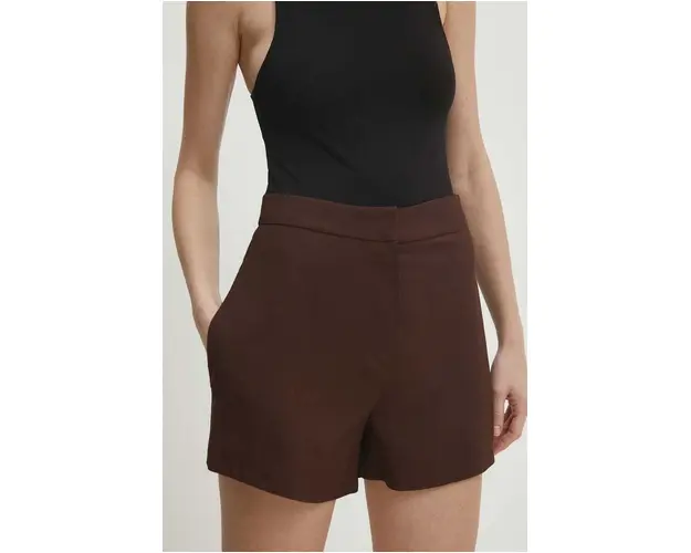 Answear Lab pantaloni scurti femei, culoarea maro, neted, high waist