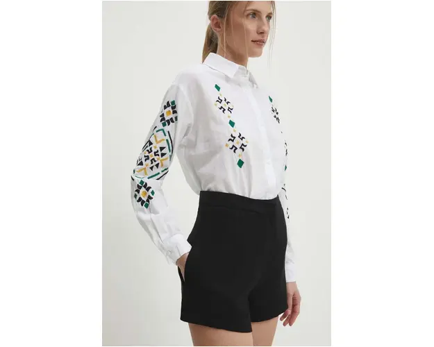 Answear Lab pantaloni scurti femei, culoarea negru, neted, high waist