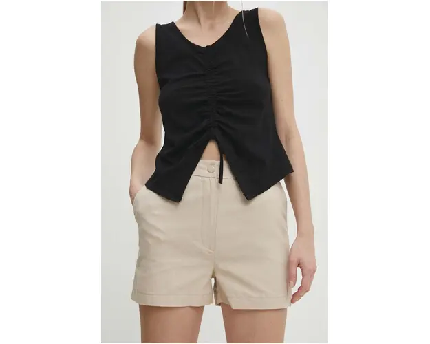 Answear Lab pantaloni scurti din amestec de in culoarea bej, neted, high waist
