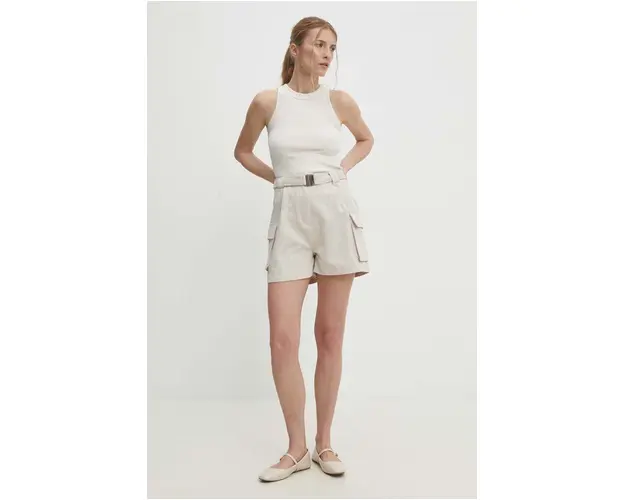 Answear Lab pantaloni scurti femei, culoarea bej, neted, high waist