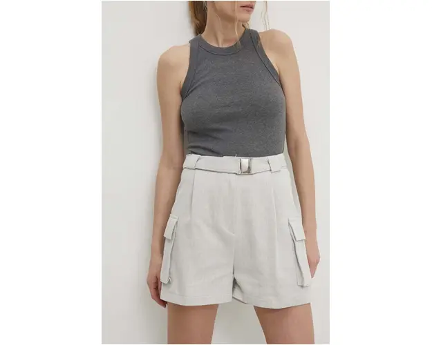 Answear Lab pantaloni scurti femei, culoarea gri, neted, high waist