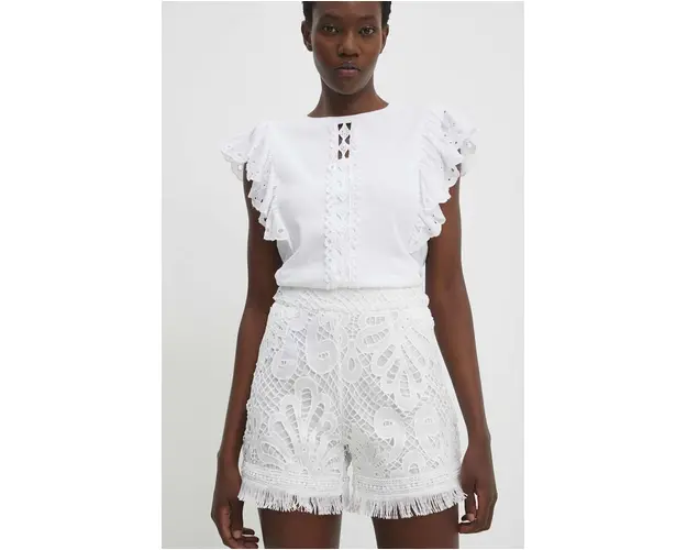 Answear Lab pantaloni scurti femei, culoarea alb, neted, high waist