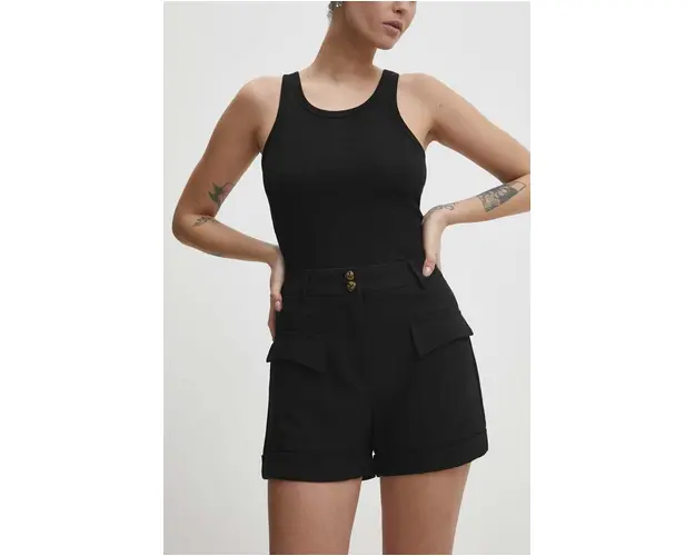 Answear Lab pantaloni scurti femei, culoarea negru, neted, high waist