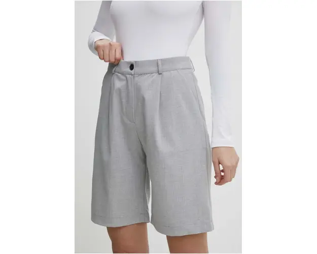 Answear Lab pantaloni scurti femei, culoarea gri, neted, high waist