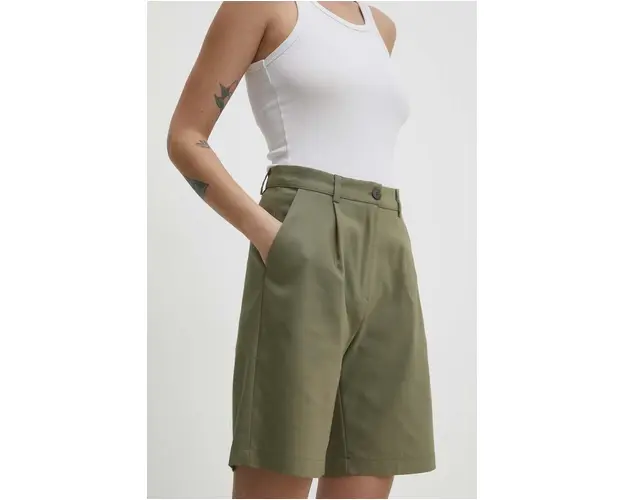 Answear Lab pantaloni scurti femei, culoarea verde, neted, high waist