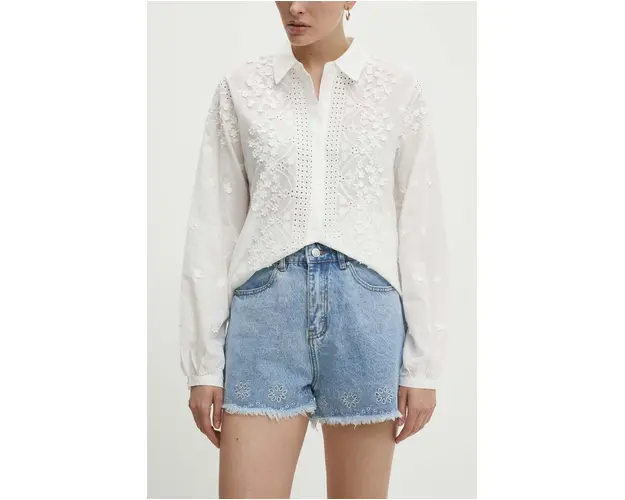 Answear Lab pantaloni scurti jeans femei, cu imprimeu, high waist