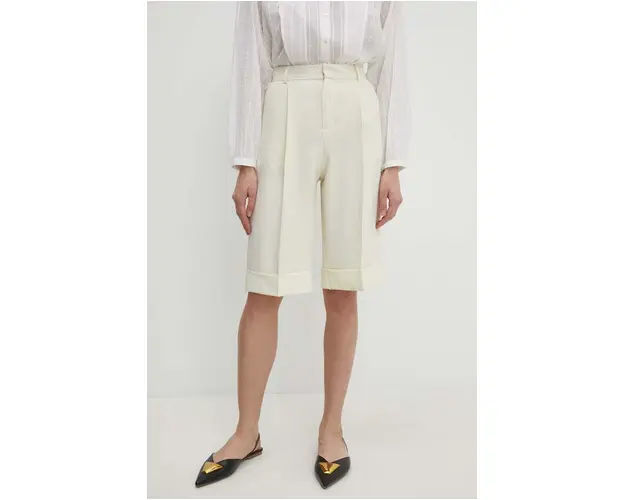 Answear Lab pantaloni scurti femei, culoarea bej, neted, high waist