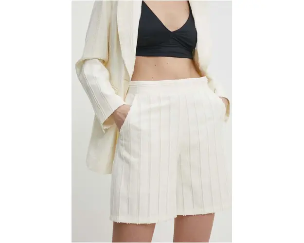 Answear Lab pantaloni scurti femei, culoarea bej, neted, high waist