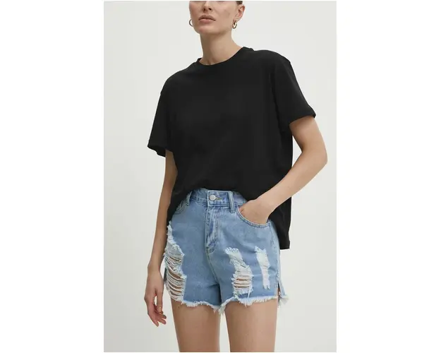 Answear Lab pantaloni scurti jeans femei, cu imprimeu, high waist