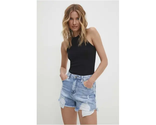 Answear Lab pantaloni scurti jeans femei, neted, high waist