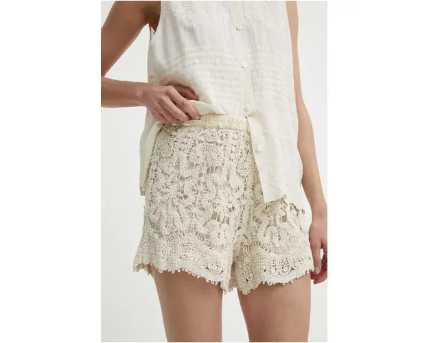 Answear Lab pantaloni scurti femei, culoarea bej, neted, high waist