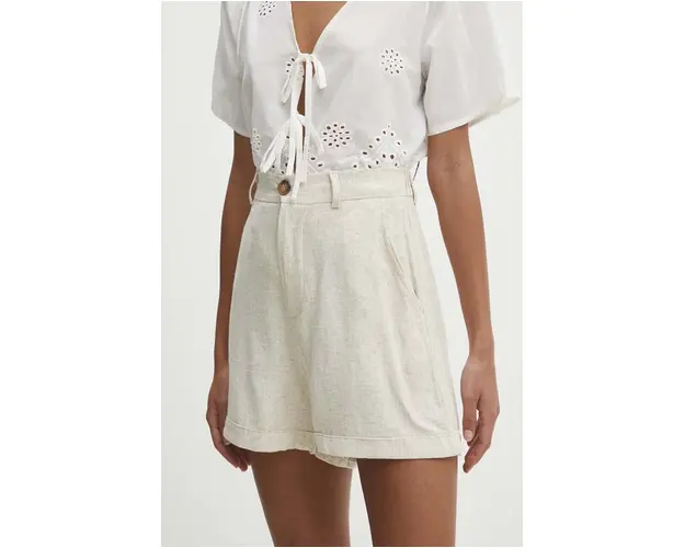 Answear Lab pantaloni scurti cu in culoarea bej, neted, high waist