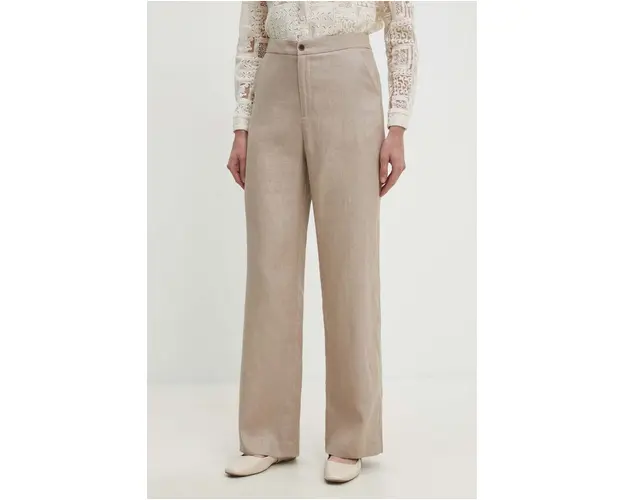 Answear Lab pantaloni din in culoarea bej, lat, high waist