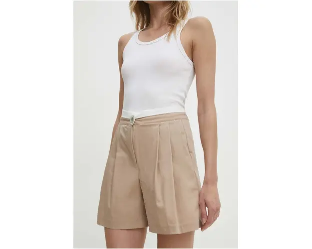 Answear Lab pantaloni scurti femei, culoarea bej, neted, high waist