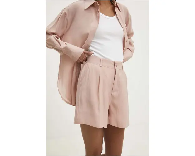 Answear Lab pantaloni scurti femei, culoarea roz, neted, high waist