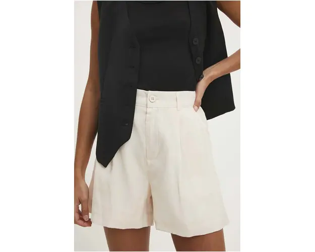 Answear Lab pantaloni scurti femei, culoarea bej, neted, high waist