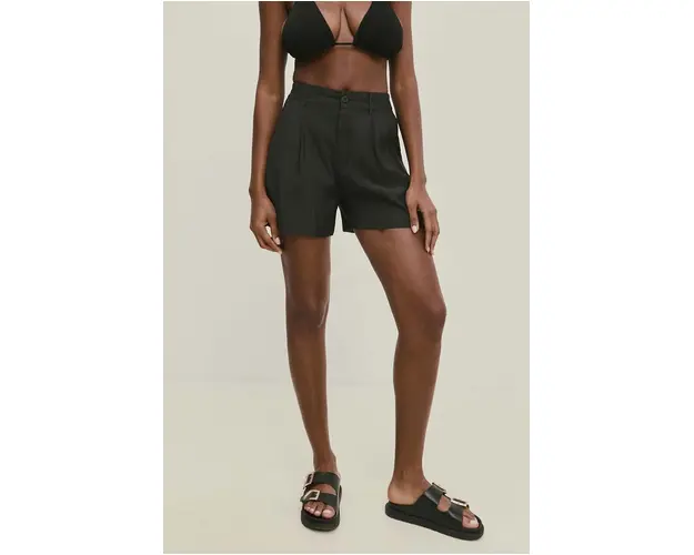 Answear Lab pantaloni scurti femei, culoarea negru, neted, high waist