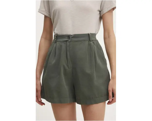 Answear Lab pantaloni scurti din bumbac culoarea verde, neted, high waist