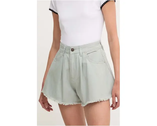 Answear Lab pantaloni scurti jeans femei, culoarea turcoaz, neted, high waist