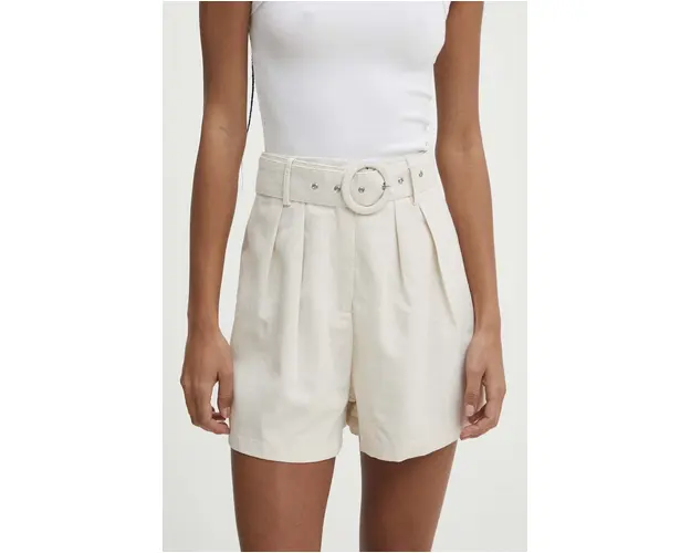 Answear Lab pantaloni scurti cu in culoarea bej, neted, high waist