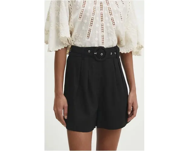Answear Lab pantaloni scurti cu in culoarea negru, neted, high waist