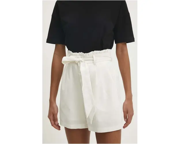 Answear Lab pantaloni scurti din in culoarea bej, neted, high waist