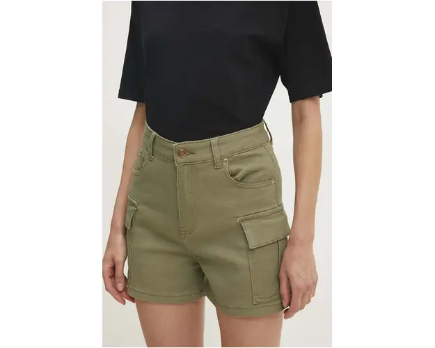 Answear Lab pantaloni scurti femei, culoarea verde, neted, high waist