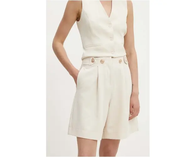 Answear Lab pantaloni scurti femei, culoarea bej, neted, high waist