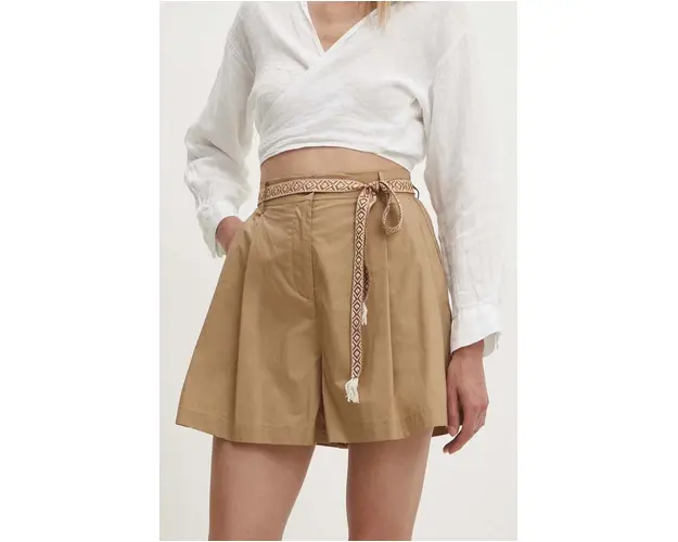 Answear Lab pantaloni scurti din bumbac culoarea bej, neted, high waist