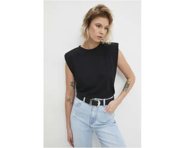 Answear Lab top din bumbac culoarea negru