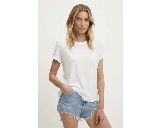 Answear Lab tricou din in culoarea alb