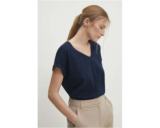 Answear Lab tricou din bumbac femei, culoarea albastru marin