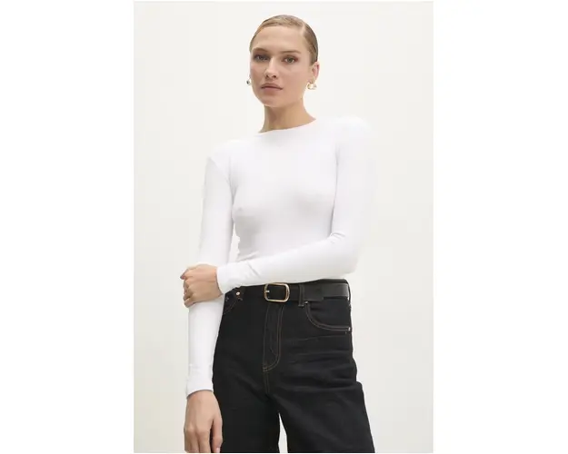 Answear Lab longsleeve femei, culoarea alb